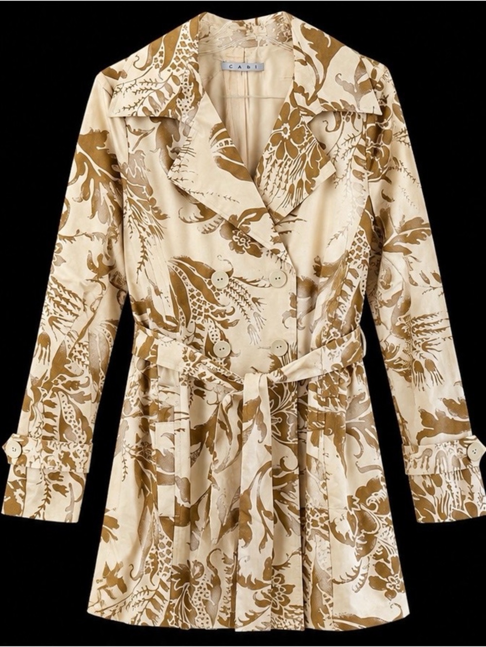 CAbi Safari Oasis Print XL Lined Trench Coat,Double Breasted,Cotton/Linen,NWOT